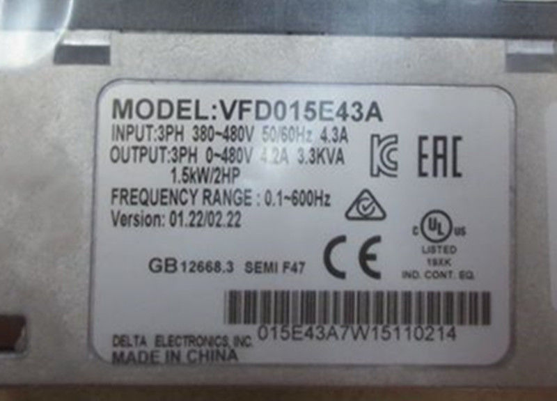 VFD015E43A DELTA VFD Inverter Frequency converter 1.5kw 2HP 3 PHASE 380V