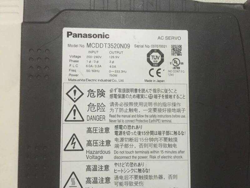 USED PANASONIC AC SERVO DRIVER MCDDT3520N09 EXPEDITED SHIPPING